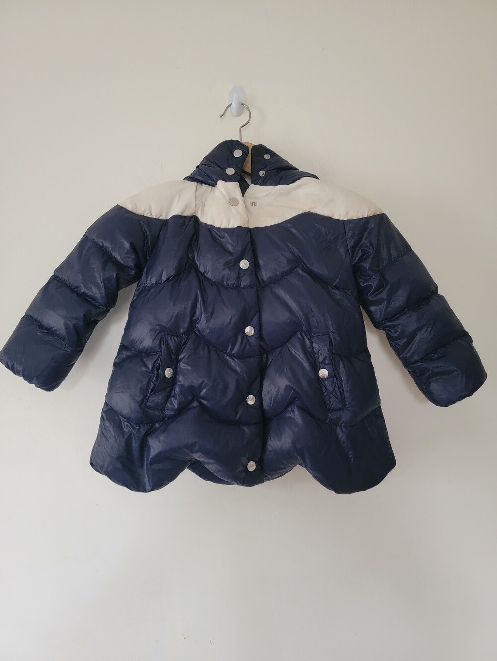 Jacadi Navy and Cream Quilted Puffer Coat with Hood